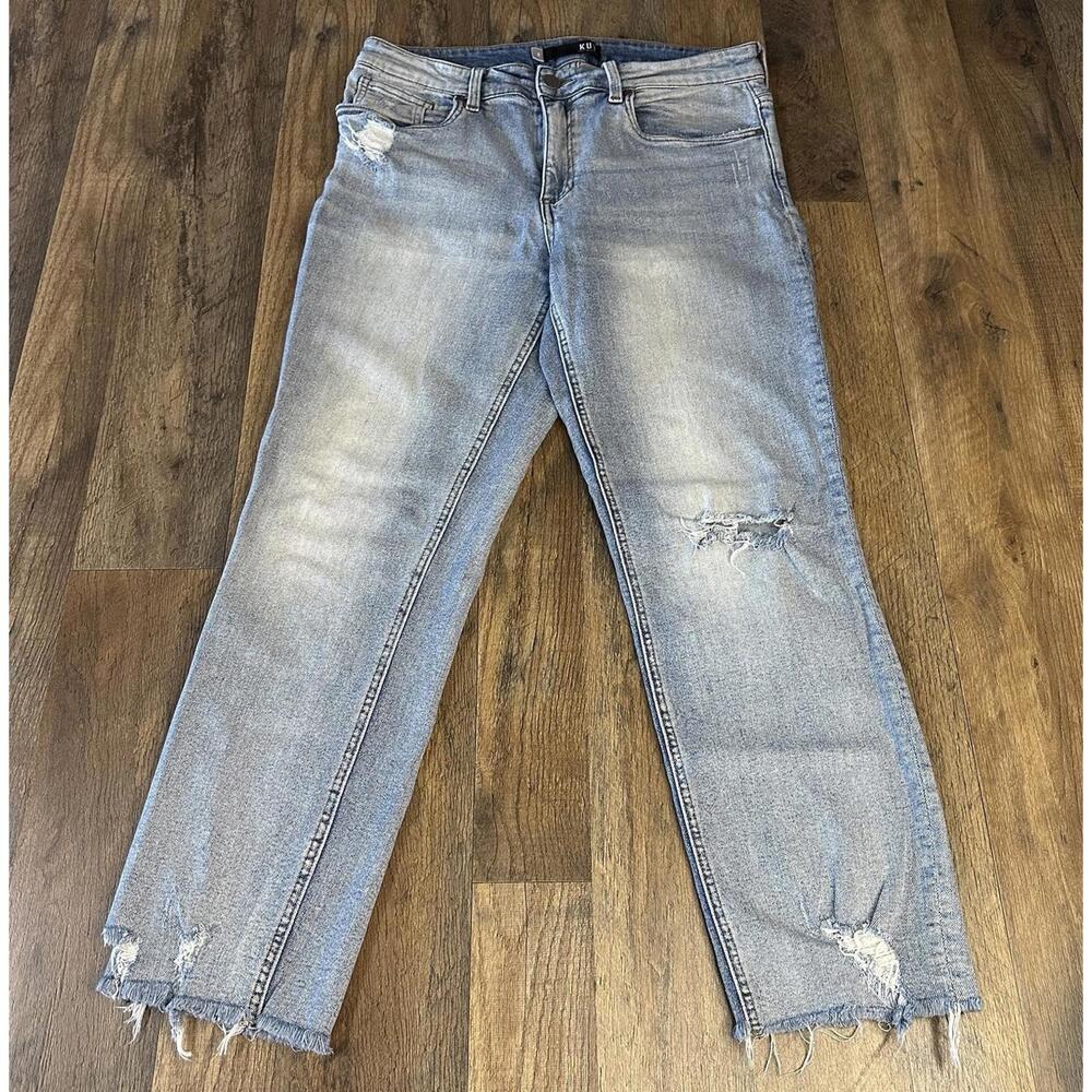 KUT From The Cloth Women’s 8 Distressed Jeans Raw Hem StretchLight Wash 31x29